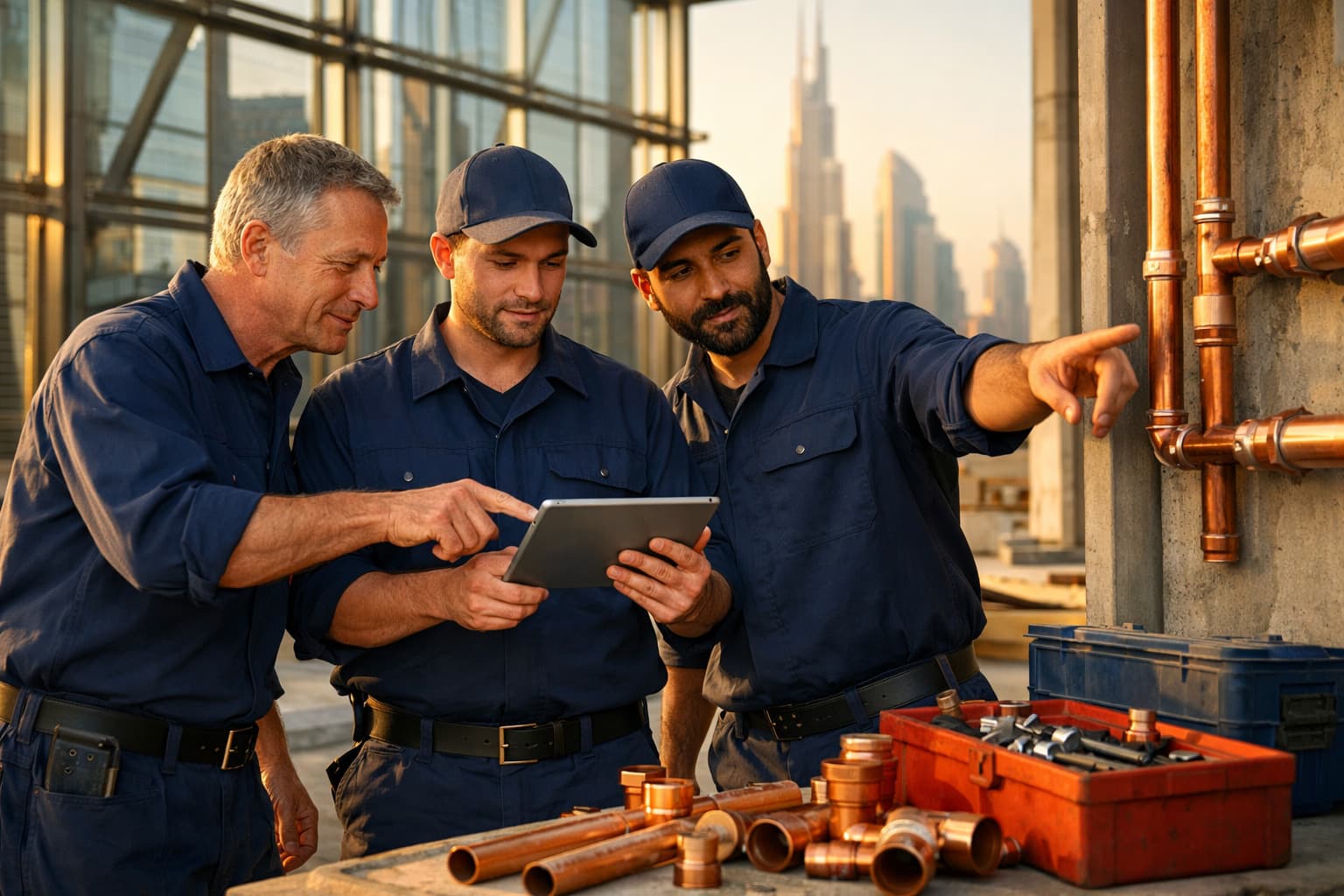 Team of professional plumbers